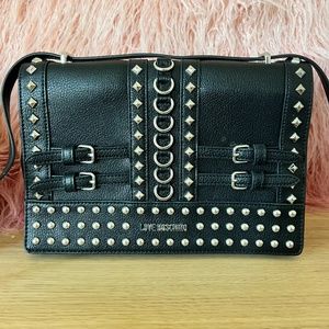 Love Moschino Black Leather Studded Crossbody Bag